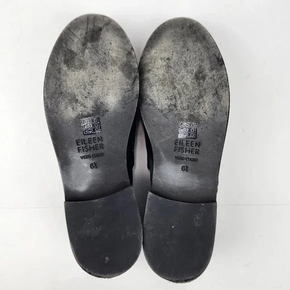 SOLD-Eileen Fisher Allen Smooth Leather Loafer Womens Size 6.5 Black Slip On - Picture 8 of 9